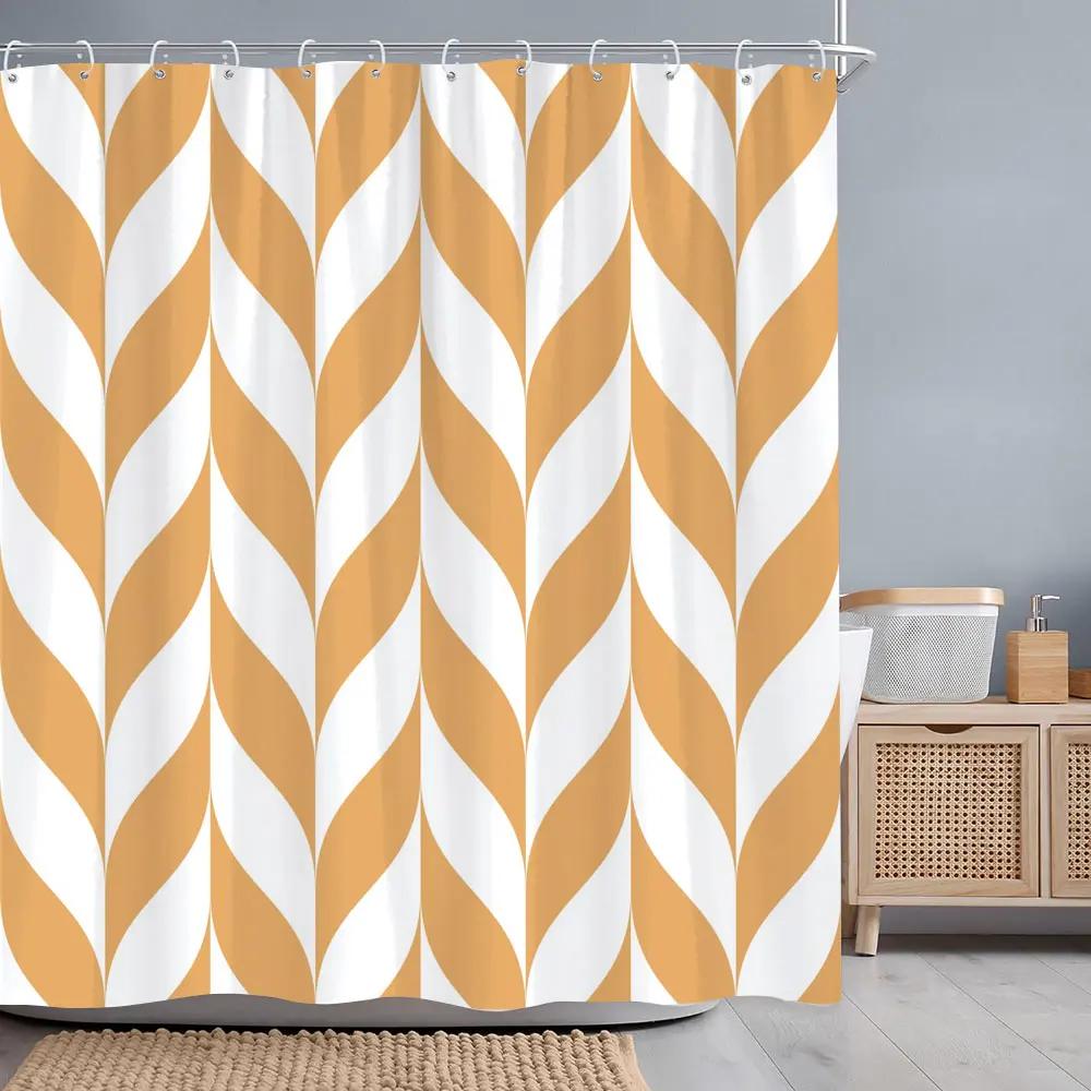 Abstract Geometric Lines Shower Curtain Grey Multicolour Leaf Multicolour Lines Polyester Fabric Shower Curtains Bathroom Decor