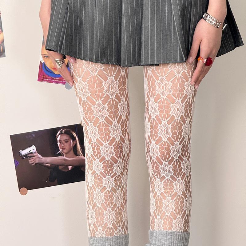 Y2K Lolita Flower Women Socks Classic Lace Mesh Stocking Bottomed Pantyhose Hollow Lolita Retro Floral Rattan Stocking Tights