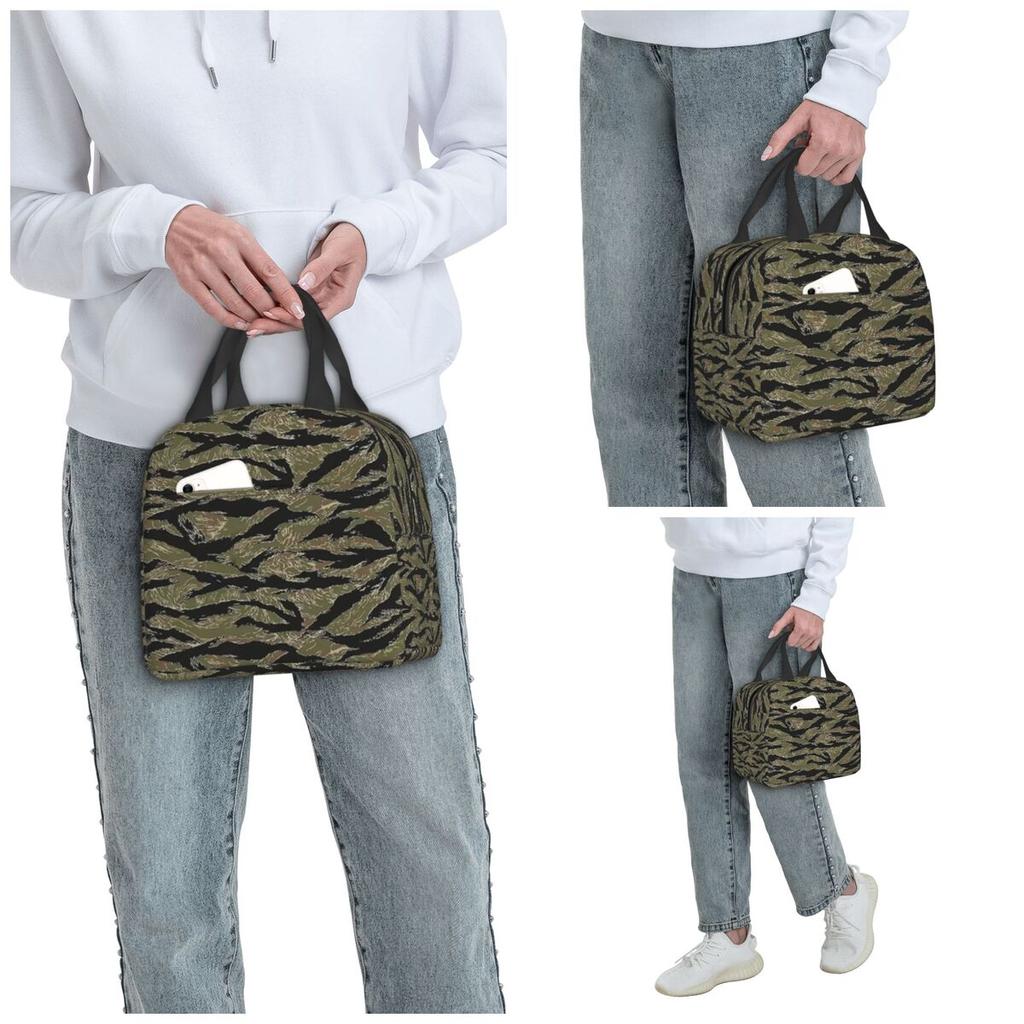 US Army Camouflage Tiger Stripe Insulated Lunch Bag for Women Office Cooler Thermal Food Box Tote Lunch Boxes Container