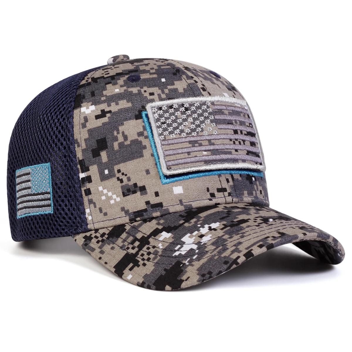 Yiran bag Unisex Amerikaanse Vlag Borduurwerk Camouflage Baseball Net Petten Lente Zomer Buiten Verstelbaar Casual Petten Zonbescherming Hoed Pet