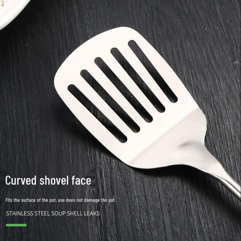 Stainless Steel and Wood Spatula & Ladle Set: Large Slotted Spoon, Stir-fry Spatula, Long Handle Kitchen Utensils