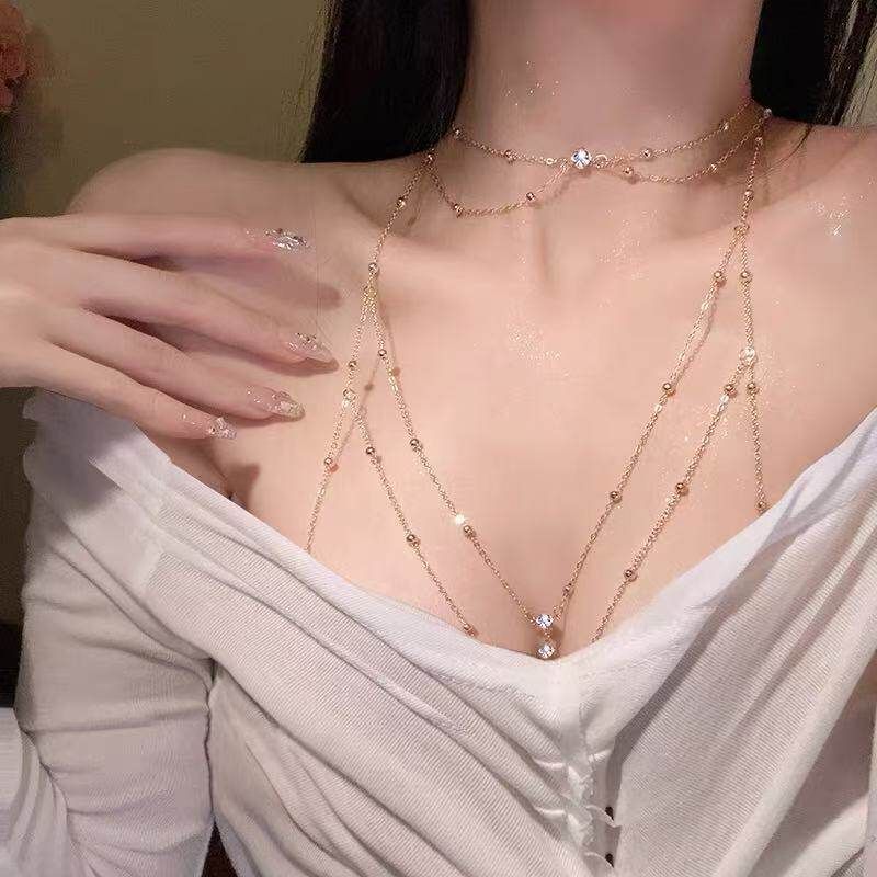 Pure Desire Choker Necklace for Women, Summer Hot Girl Style Body Decoration Chain, Chest Chain, Full Body Sexy Bikini Back Chain