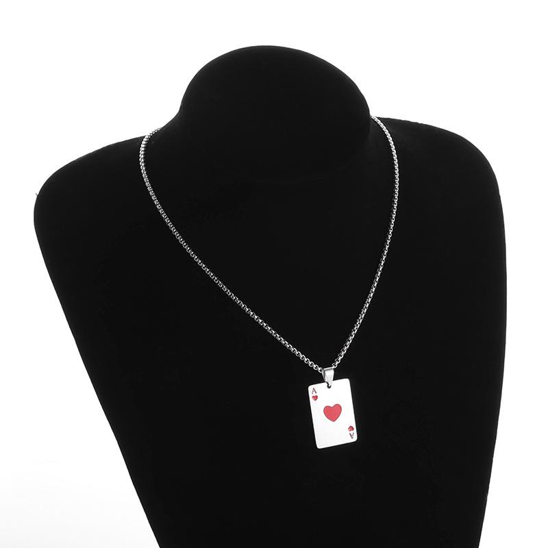 Fashion Stainless Steel Playing Card Pendant Necklace European American Simple Style Unisex Daily Jewelry