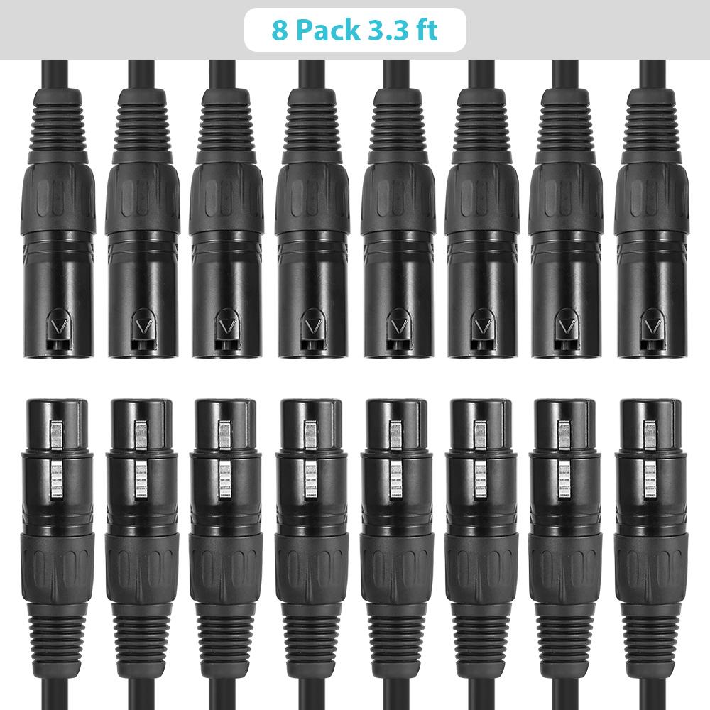 1M/3.3ft XLR-kabel DMX-scenelyskabel 3-pins XLR hann- til hunnplugg Svart PVC-kontakt for flytting