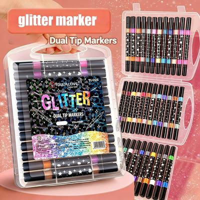 Glitzer-Marker Set mit Doppelspitze | Schnelltrocknende Gel-Tinte, Feine Spitze bis Breite Spitze, Ideal für Scrapbooking, Kartengestaltung, Journaling, Zeichnen
