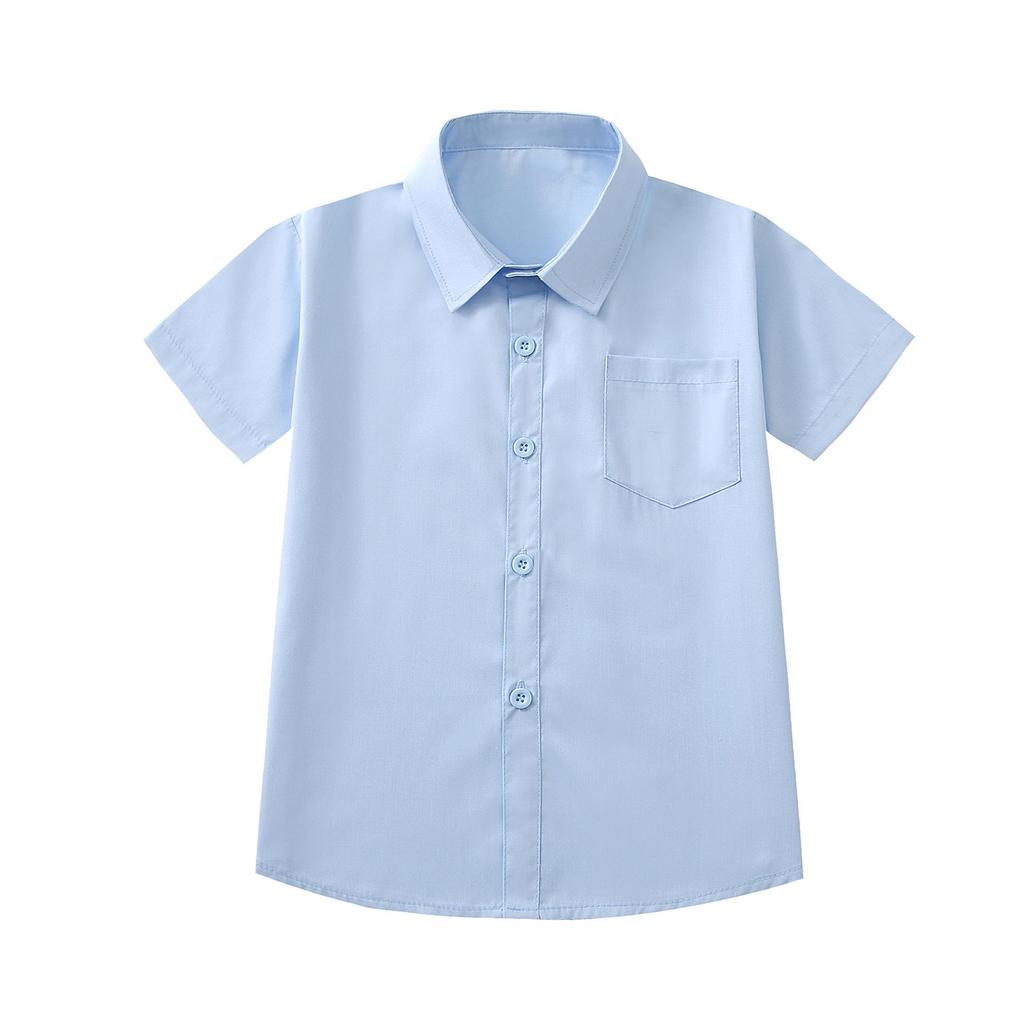 Boys' Blue Short-Sleeve Uniform Shirts - High Color Fastness, Shrink and Wrinkle Resistant