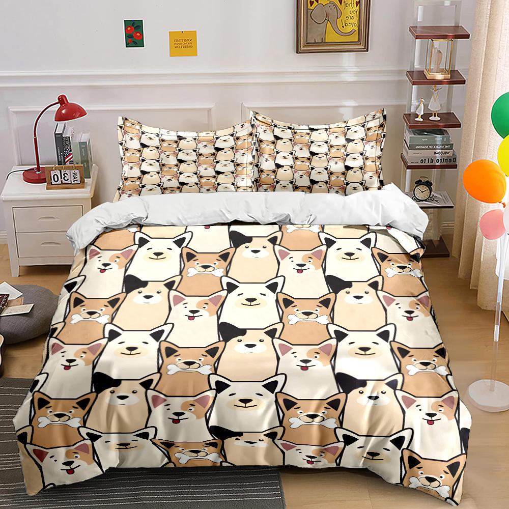 Cartoon dogs repeating pattern Print Bedding Set 1 Duvet Cover 2 Pillowcases for Adult and Children Luxury Gift Full Size