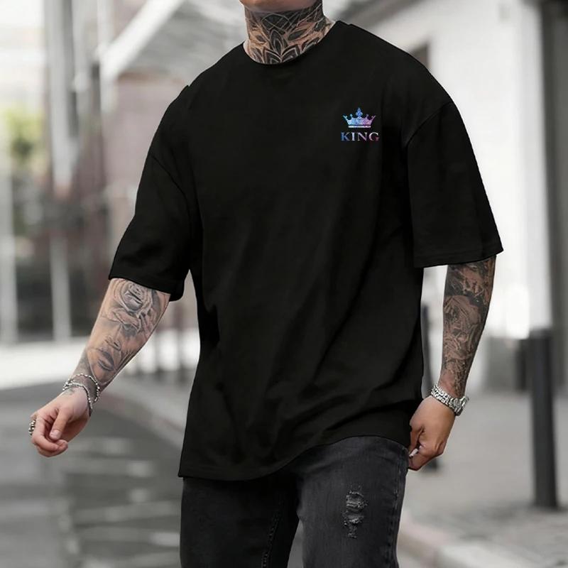 Loose Unisexs Tshirt Color King Print Casual Cotton Short Sleeve Outdoors Sports Jogging Tees Daily Street Quality Tshirt Summer