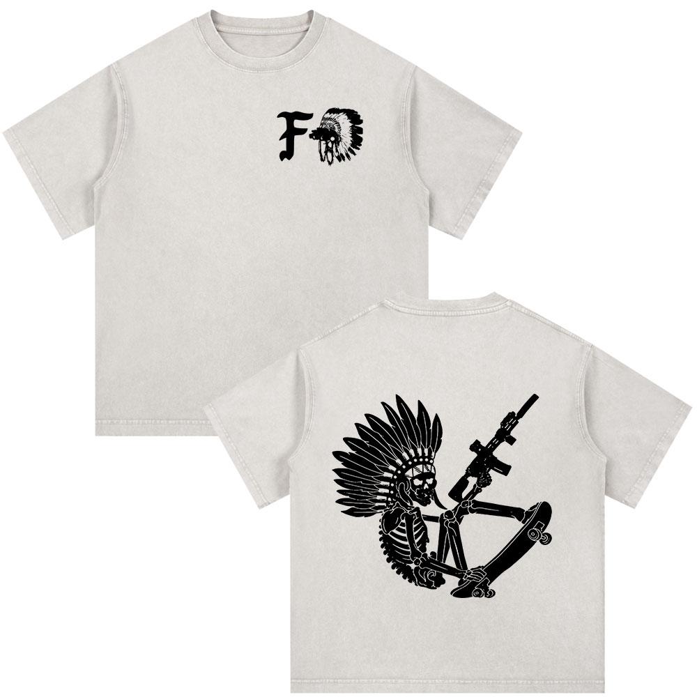 Forward Observations Group Skeleton Skull Vintage Washed Tshirt Men Clothing Fashion Gothic Oversized Casual T Shirt Streetwear