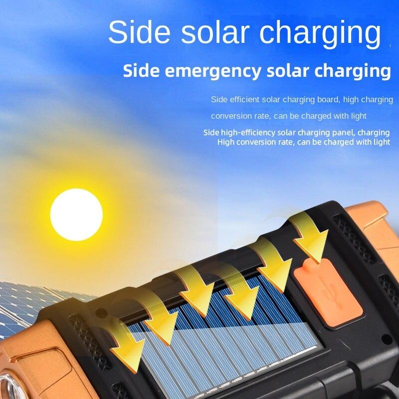 COB Multi Function Solar Spotlight USB Rechargeable Camping Flashlight Portable Lighting