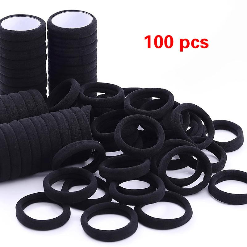 100 יחידות גומיות שחורות לשיער לנשים בנות גומייה אלסטית גבוהה גומיות לשיער מחזיק קוקו סקראנצ'י אקססורי