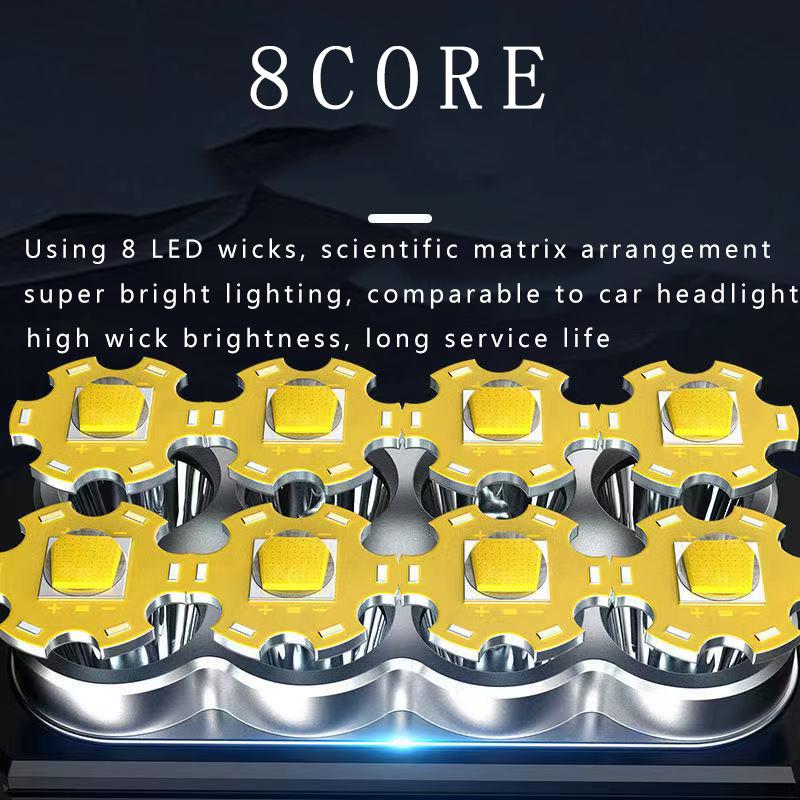 Torcia elettrica ricaricabile USB/solare a 8 LED Torcia tattica a batteria con faretto a lunga portata impermeabile multifunzione per esterni