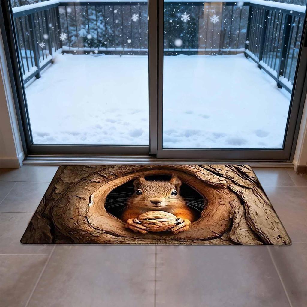 Non-slip And Wear-resistant Doormat For House Entrance, Squirrel And Dog Patterns Velvet Floor Mat, Quick-drying Bathroom Mat