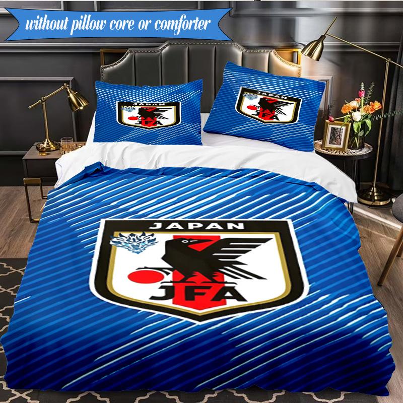3PCS Japan Football Association Emblem Bedding Set 2D Printing (Includes 1 Duvet Cover + 2 Pillowcases Coreless), Bedroom decor,Fan gift