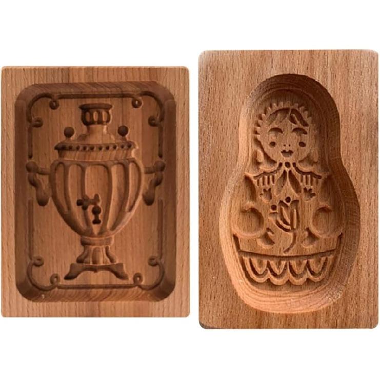 4Pcs Wooden Cookie Biscuit Mold Cookie Cutters - 3D Baking Mold Funny Embossing Craft Decorating Tool for Christmas, Halloween, Easter, Kitchen DIY, Trophy set