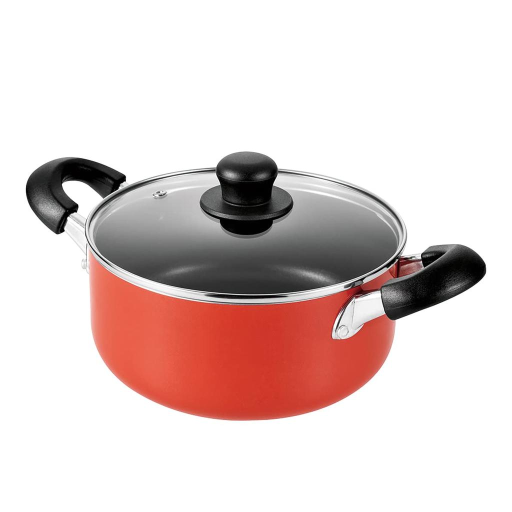Pearl Metal Waco Trading 22cm Casserole Dish with Glass Lid, IH Compatible, Non-stick Coating, Red, New Four HB-8712