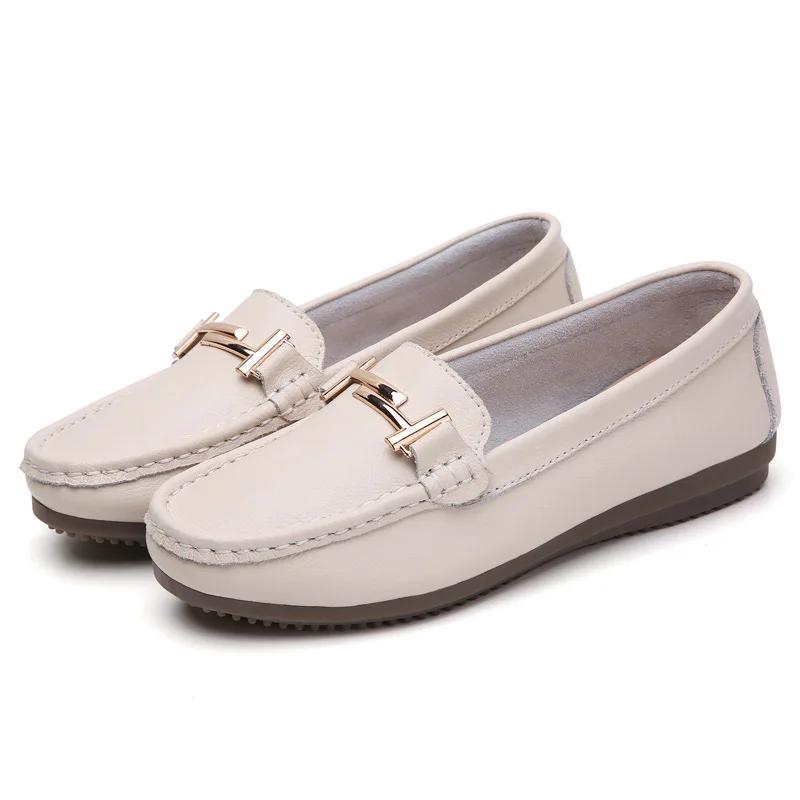 Metal Buckle genuine leather shoes woman work flats breathable cowhide mocasines mujer luxury oxford shoes for women 35 2968₽