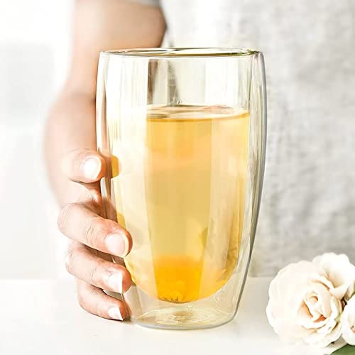 SUKIZUKI Double-Walled Glasses, Double-Layered, Heat-Resistant, Large Capacity, Condensation-Free, Shatter-Resistant, Insulates for Hot and Cold Drink