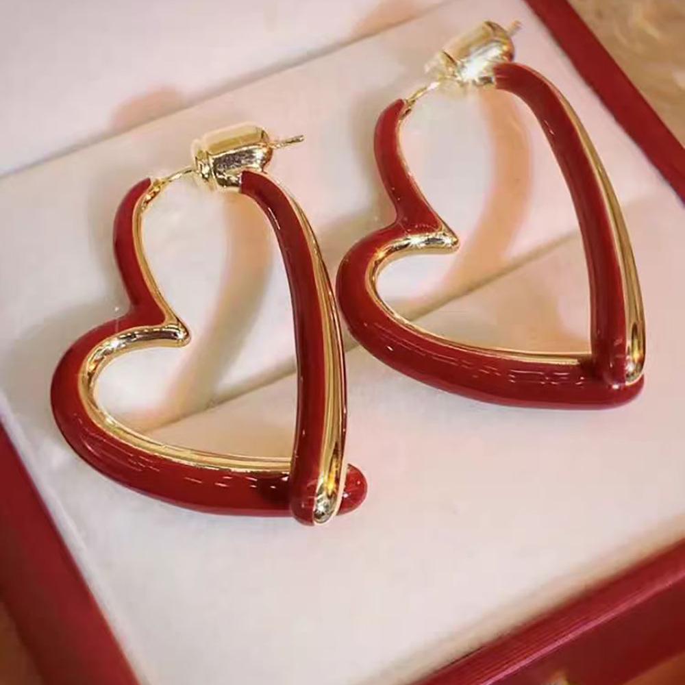 Niche Design Exquisite Red Heart Earrings - Versatile New Year & Christmas Studs for Women