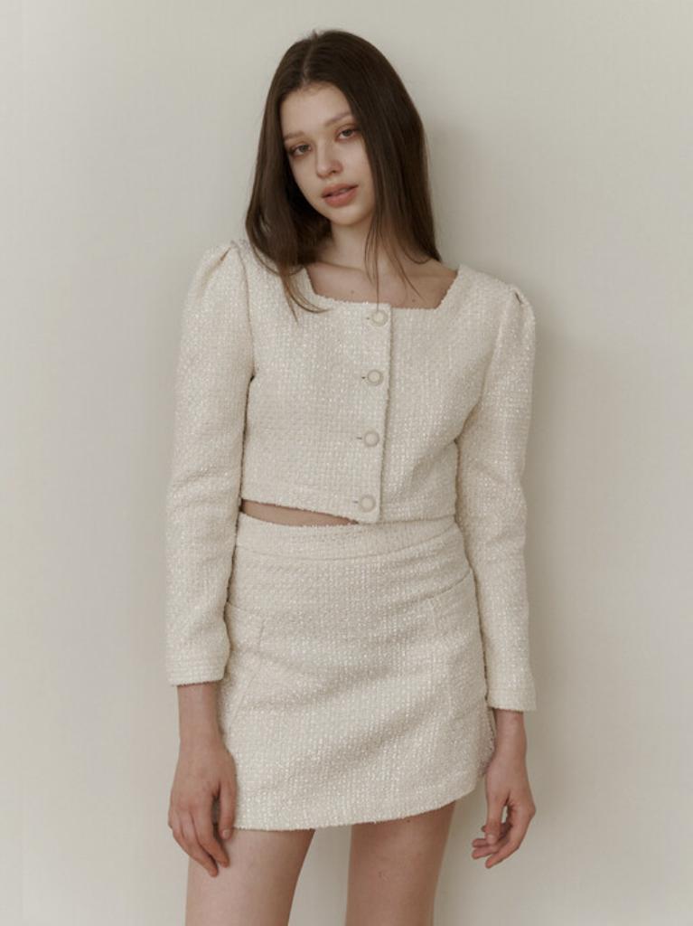 KINDABABY Ivory Pearl Tweed Blouse Jacket