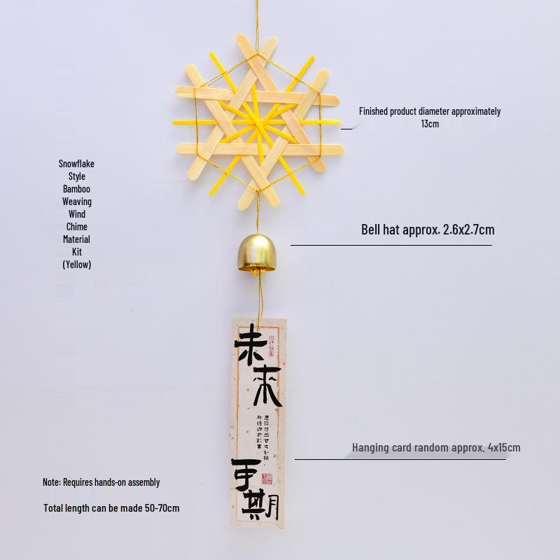 Spring Bamboo DIY Wind Chime Kit: Parent-Child Outdoor Activity with Bells and Blessing Hanging Ornaments Snowflake Bamboo Weaving Wind Chime - Yellow