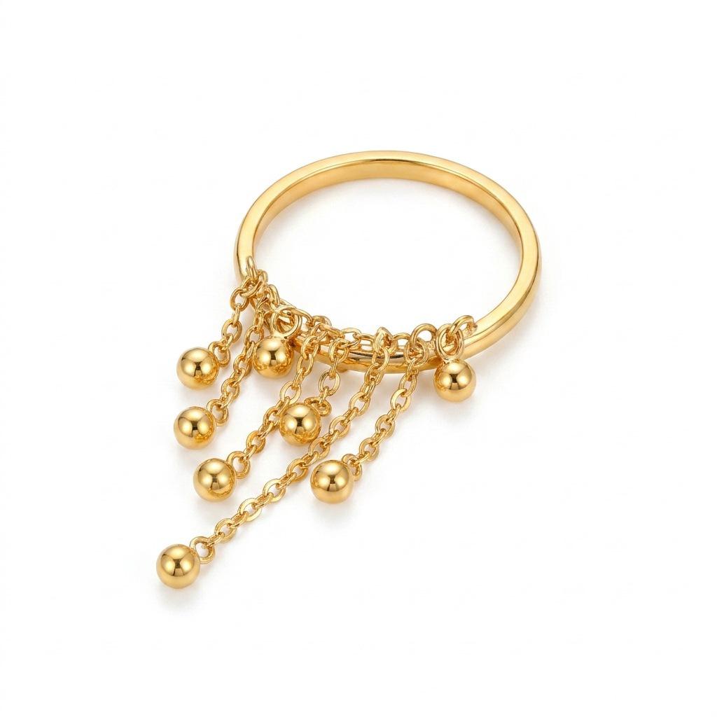 Stainless Steel Tassel Pendant Ring with Light Luxury Design