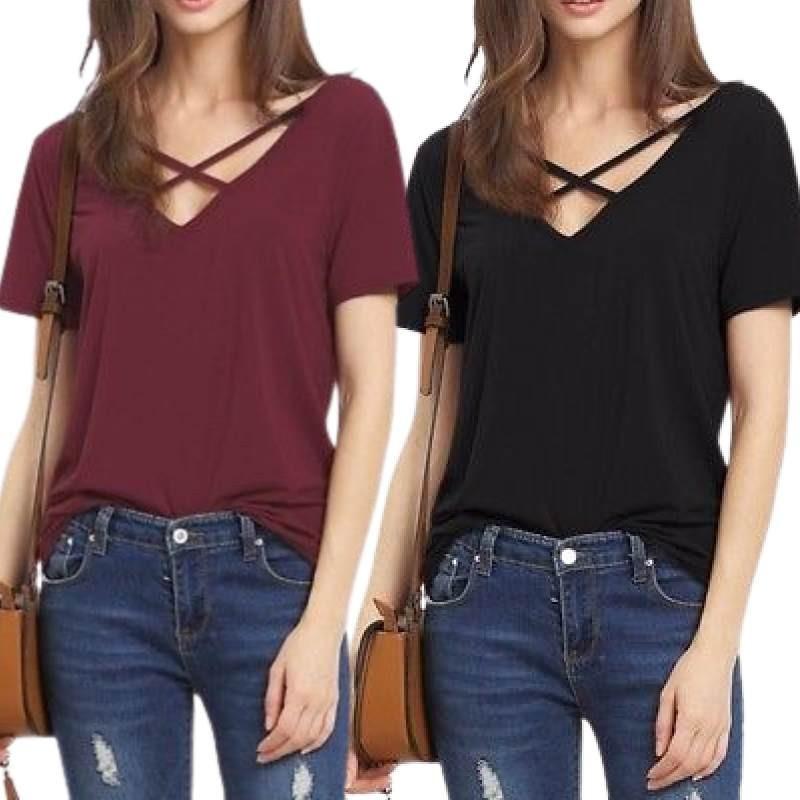 Stylowy Bawełniany T-shirt Damski Plus Size z Dekoltem V, Krótkim Rękawem, Luźnym Krój