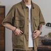 Khaki Short-Sleeve Retro Work Shirt with Multiple Pockets - Trendy Men's Summer Wear