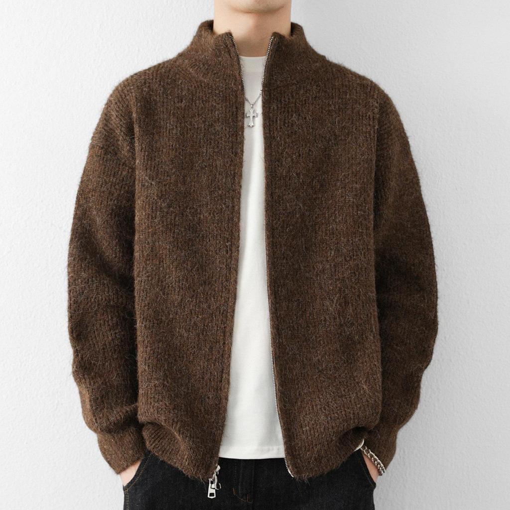 Herren Strickjacke mit lockerem Strickmuster aus Wolle - Stehkragen, Lässiger Stil für Frühling & Herbst 2025