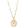 Women's Japanese and Korean Christmas Bow Wreath Necklace with Pink Diamond Heart On Titanium Steel Chain