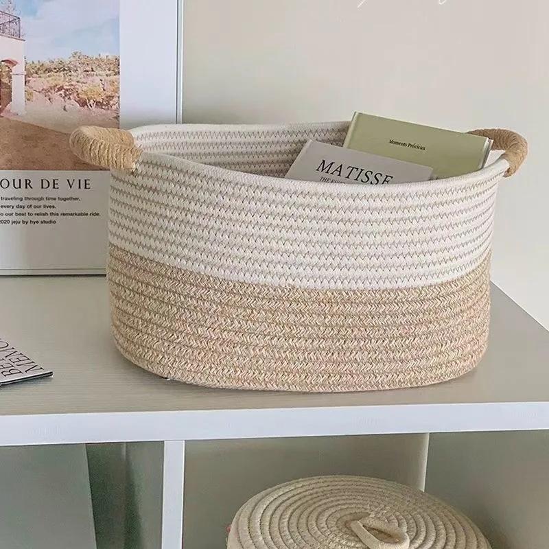 Rope Woven Baskets for Organizing Woven Rope Storage Basket Multifunctional Toy Basket for Desktop Nursery Offi Bathroom Books