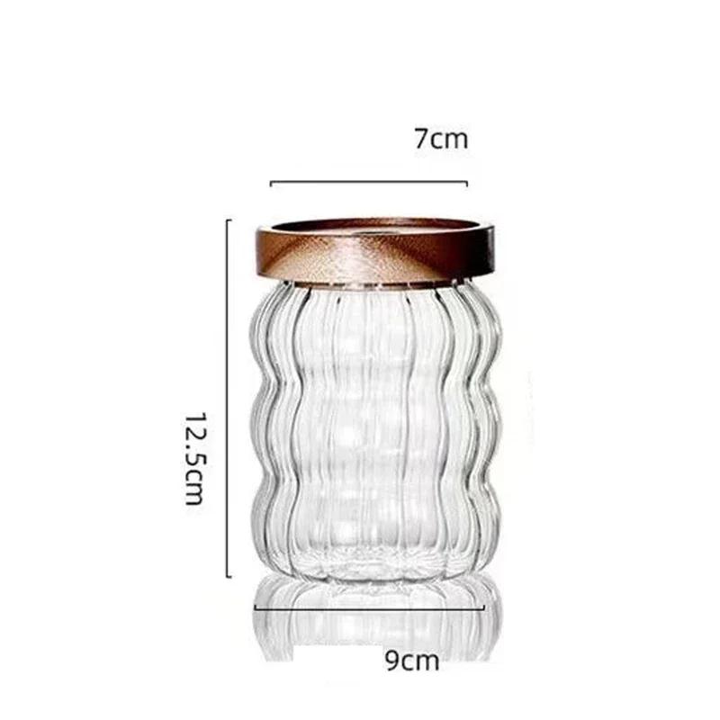 

Полосатая стеклянная герметичная банка с деревянной крышкой, кухонный органайзер и контейнер для хранения, прозрачные контейнеры для кофейных зерен, банки для дома