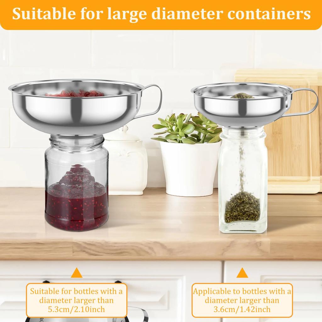 3Pcs Canning Funnel with Strainer Stainless Steel Canning Funnel Wide Mouth Kitchen Funnel Stackable Mason Jar Funnel for Kitche