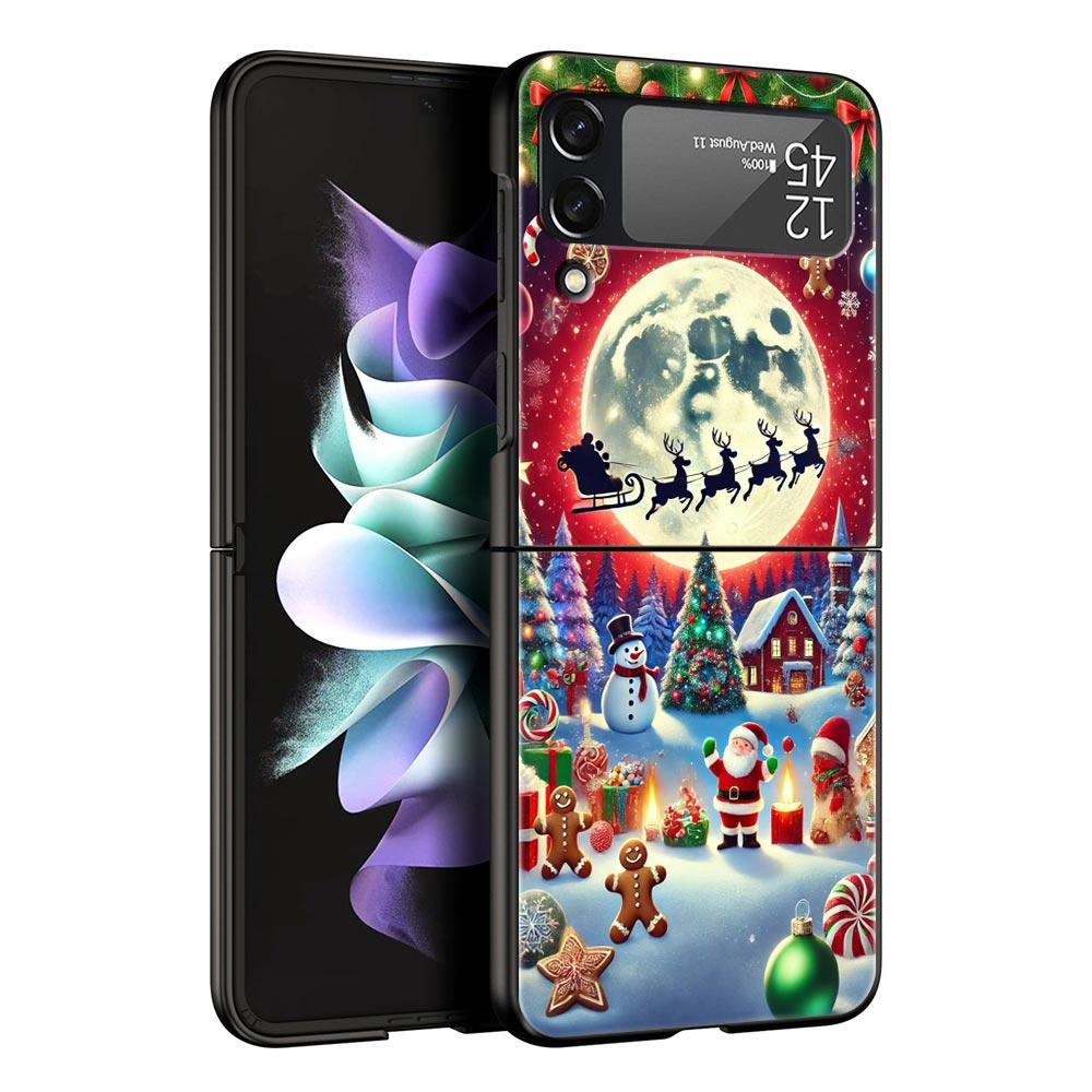Merry Christmas Hard PC Phone Case For Samsung Galaxy Z Flip 7 6 5 4 Black Cover For Galaxy Z Flip 3 Foldable Fundas Shell Capas