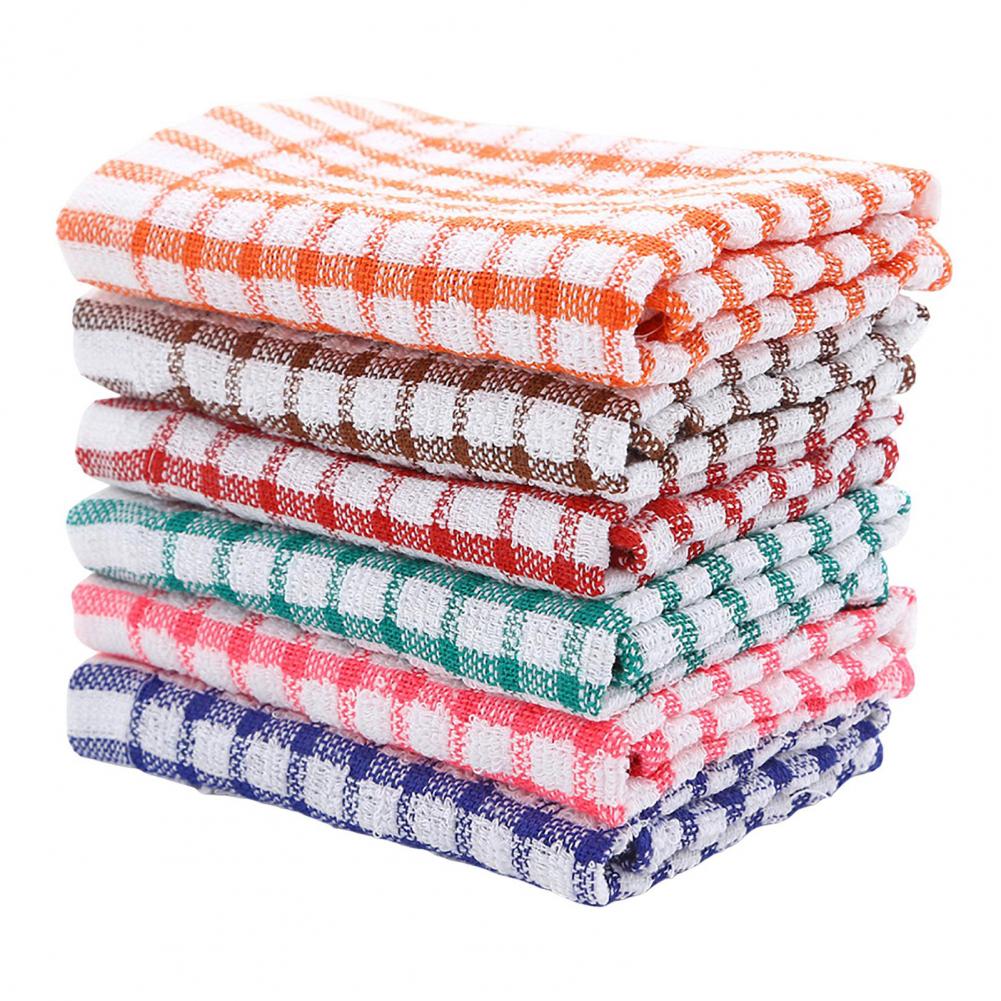 Kitchen Towels 6 Pack Plaid Print Cotton Towels Non-scratch Dishcloths for Home Restaurant Hotel Highly Absorbent Quick-drying