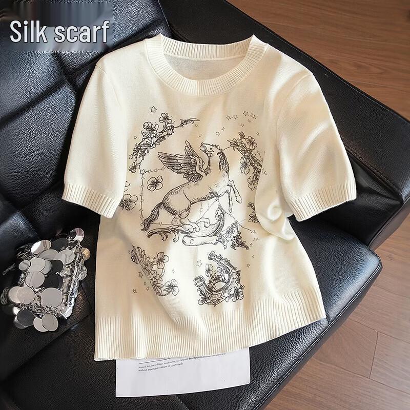 

Women s Cartoon Print Short Sleeve Knit Top One Size