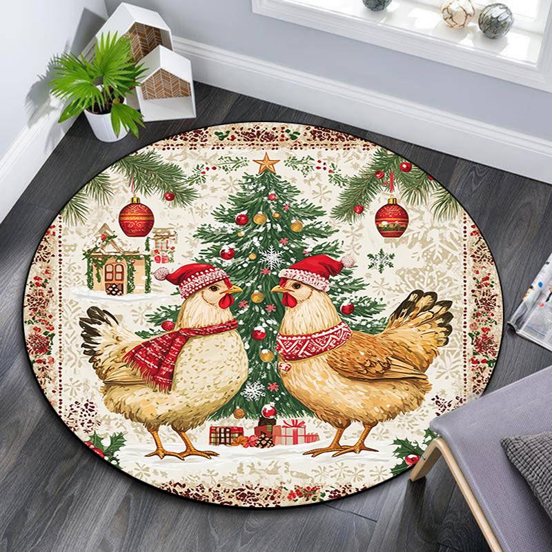 Christmas animals pattern round rug,Carpet Rug for Living Room Bedroom Playroom ,Non-slip Floor Mat,Holiday Gifts and Birthday Gifts.