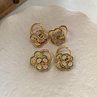 20 Pink Purple Enamel Hand-Painted Light Luxury Temperament National Style Circle Versatile Earrings
