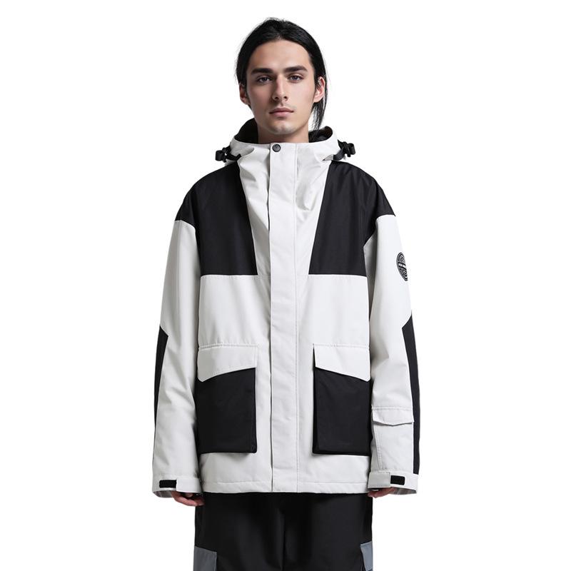 

Мужской лыжный костюм-колорблок для сноуборда: Ветрозащитный, Водонепроницаемый, Свободный крой для занятий спортом на открытом воздухе XL белый/чёрный