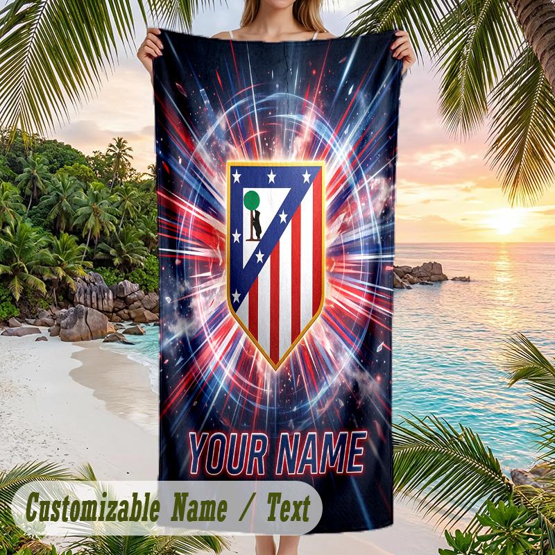 Beach Towel Atletico Madrid Print Custom Name Text Soft Towel for Swimming Pool