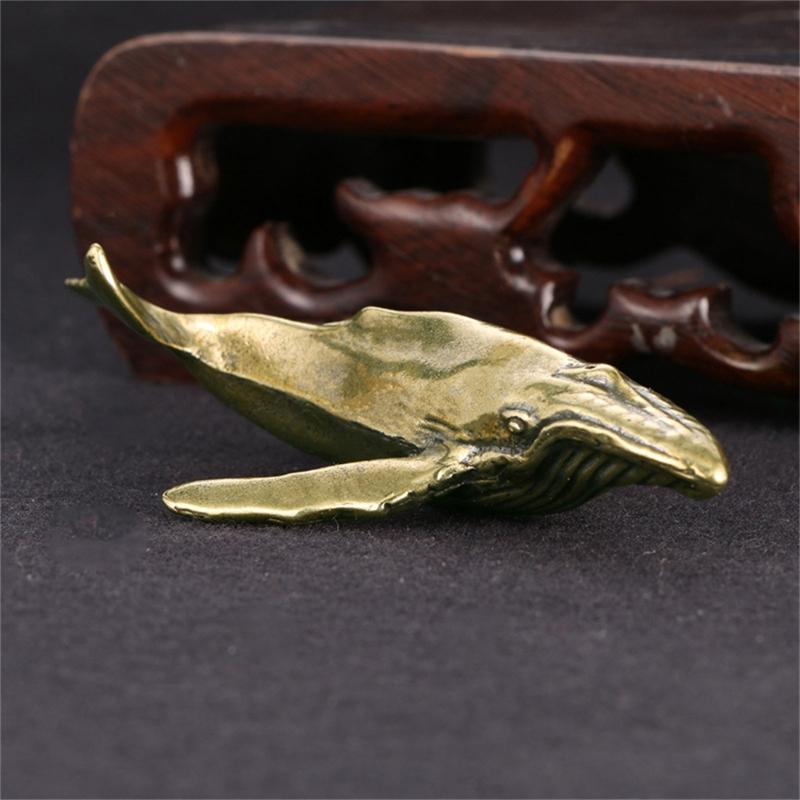 Vintage Whale Miniature Sculpture Brass Marine Animal Figurine Antique Ornament Fengshuis Decors for Home Office Desktop