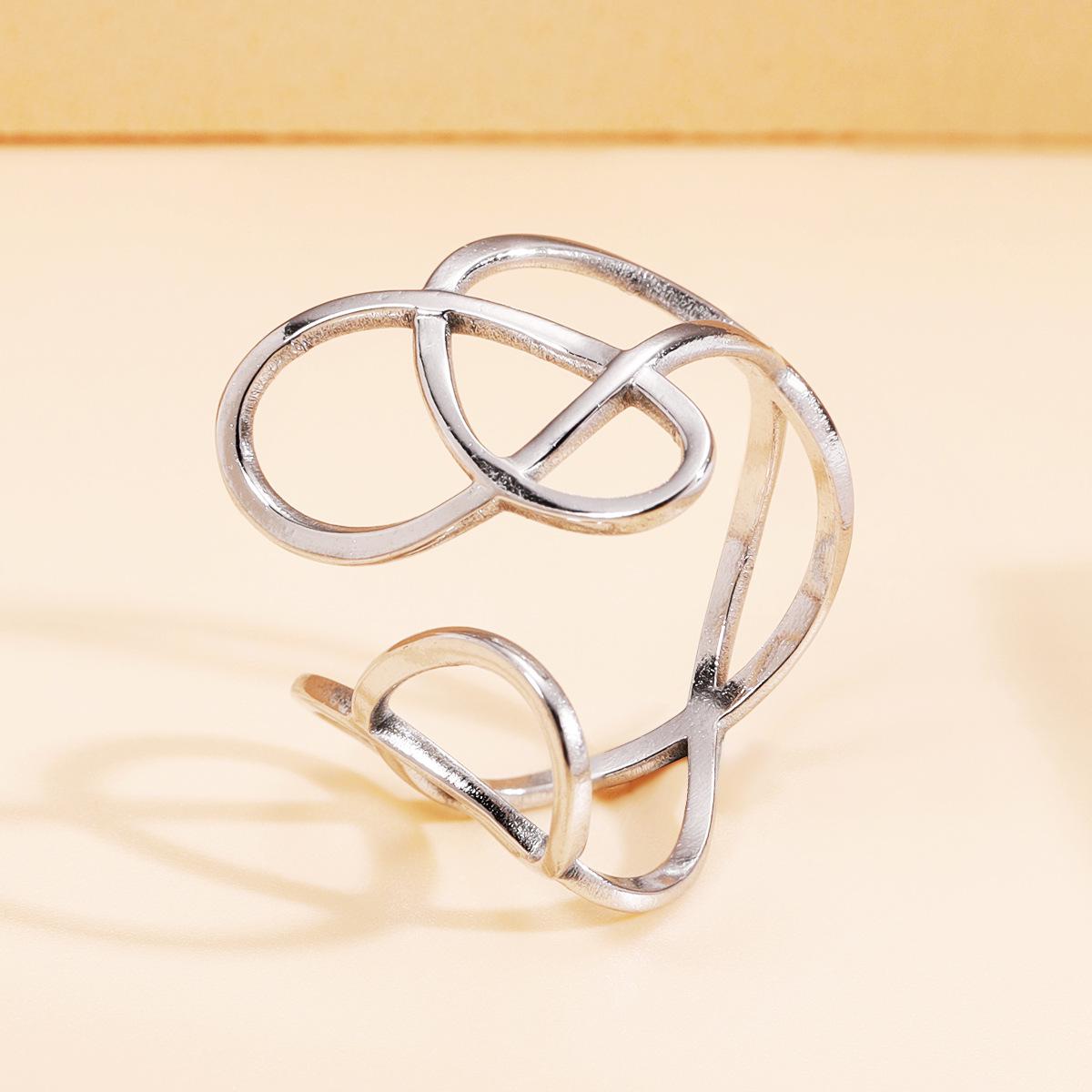 Adjustable 18K Gold-Plated Stainless Steel Ring with Geometric Hollow Lines for Women