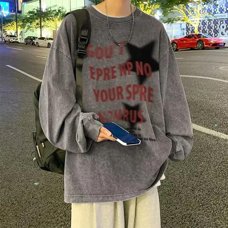 

Casual High Street Letter Printed Hoodies Spring Autumn Stylish Distressed Stylish Stylish Vintage O-Neck American Sweatshirts M