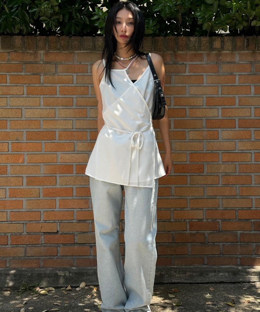 Itove Seoul Layered Sheer Wrap Dress Ivory