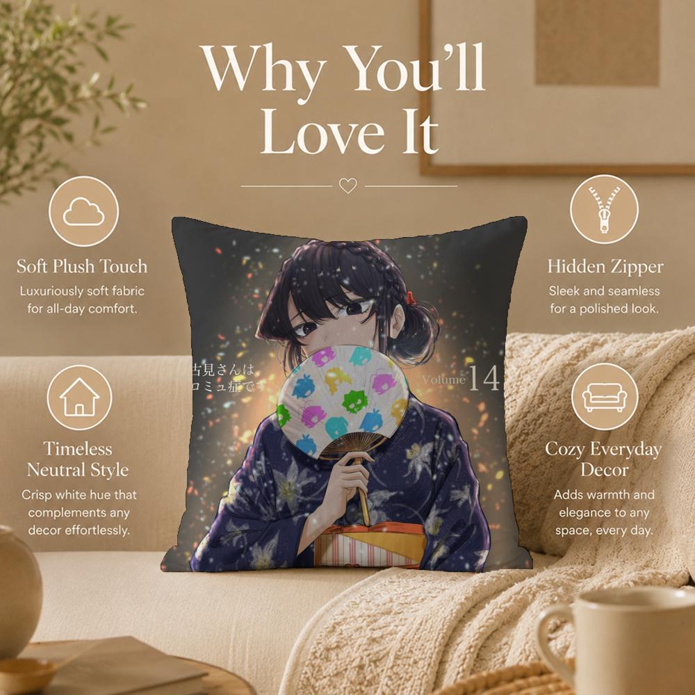 Anime K-Komi Can't CommunicateS Cushion Cover Double-Sided Printed Pillow Cover Hypoallergenic Dust-Mite Proof