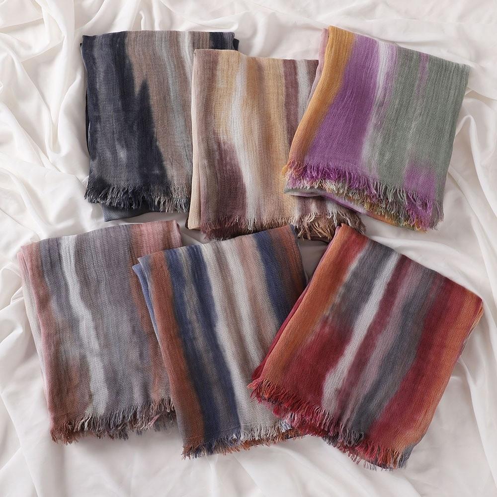 Soft Gradient Headscarf Breathable Cotton Hijab Stylish Tie-Dye Hijab For Women