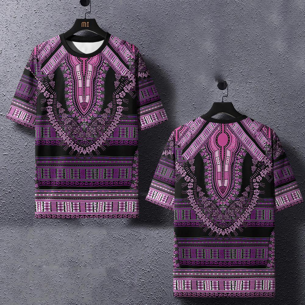 Sommer Kurzarm Herren T-Shirt Retro Ethno Muster Druck T-Shirts Street Casual Rundhals Oberteile Mode Übergroße Kleidung