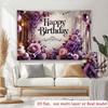 2D Elegant Purple Rose Birthday Backdrop, Luxurious Floral & Balloon Party Background Cloth for Adult Birthday