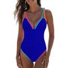 Women S Deep V Neck Sleeveless One Piece Swimsuit With Tie Side Solid Color Contrast Binding