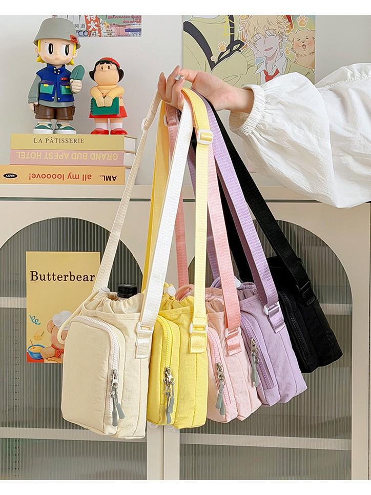 High-Value Universal Crossbody Drawstring Phone Bag for Women - Outdoor Sports, Water Bottle Holder, Simple Square Design
